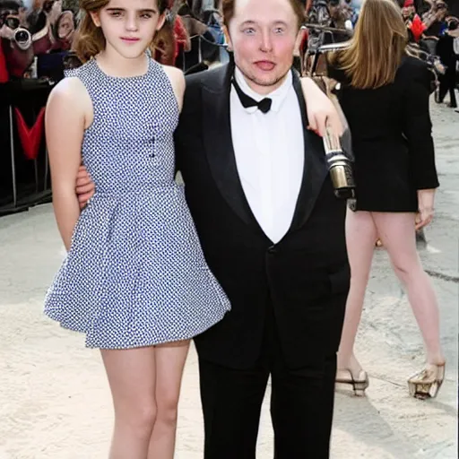 Prompt: young emma watson asking her father elon musk to go out very detailed