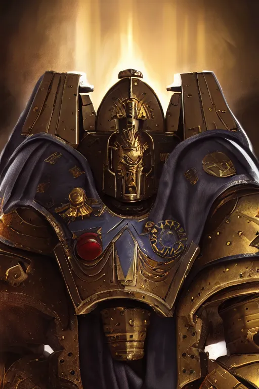 Image similar to armor portrait heros warhammer 4 0 k horus heresy fanart - the primarchs emperor by johannes helgeson animated with vfx concept artist & illustrator global illumination ray tracing hdr fanart arstation zbrush central hardmesh 8 k octane renderer