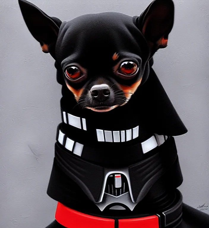 Image similar to a ultradetailed beautiful panting of chihuahua as darth vader, by ilya kuvshinov, greg rutkowski and makoto shinkai, trending on artstation