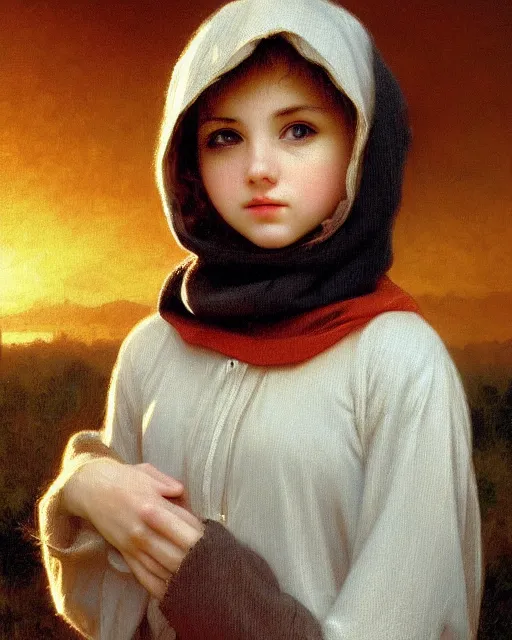 Prompt: beautiful glorious realistic oil painting of young kenny mccormick, bokeh, baroque style by bouguereau, sunset, highly detailed, 8 k intricate