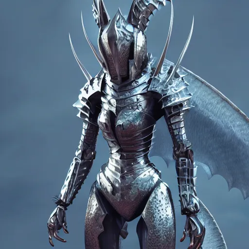 Prompt: highly detailed realistic stunning shot of a beautiful elegant anthropomorphic female dragon knight, doing a majestic pose, armor made of steel, sharp claws and tail, HD octane render, epic cinematography, Artstation, Deviantart, Furaffinity