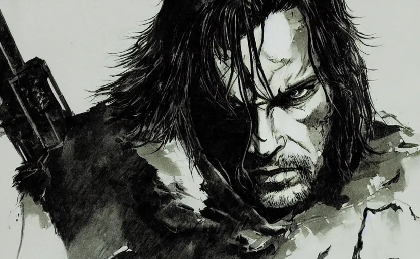 Image similar to yoji shinkawa drawing of aragorn,