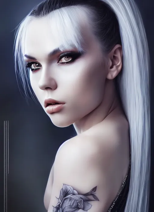 Prompt: photo of kerli koiv in the style of stefan kostic, realistic, half body shot, sharp focus, 8 k high definition, insanely detailed, intricate, elegant, art by stanley lau and artgerm, foggy backgeound