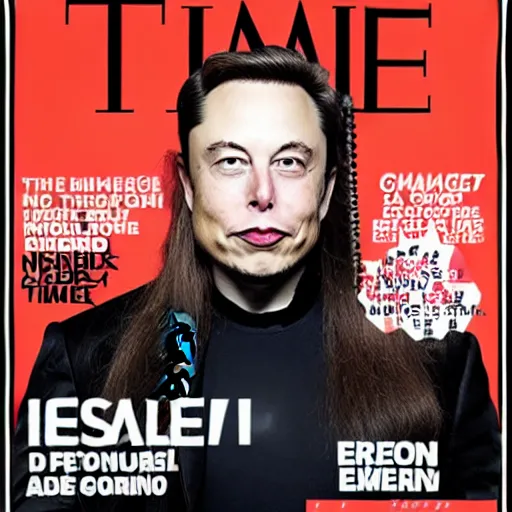 Prompt: elon musk with french braids and eyeliner on the cover of time magazine