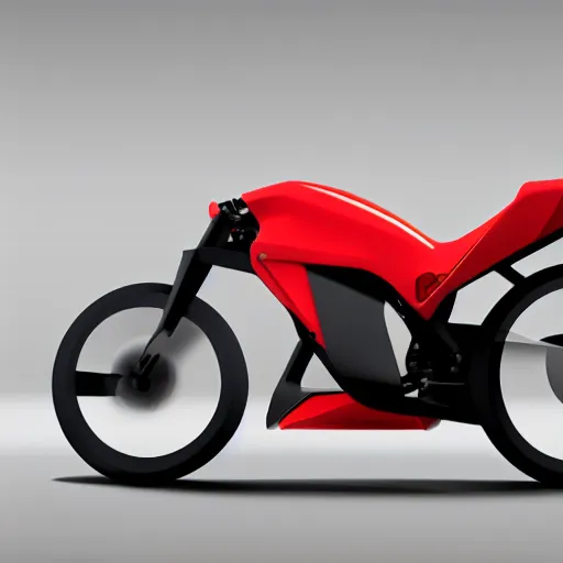 Prompt: detailed design, prototype of next Gen concept red minimalistic motorcycle, Japanese engineering, blade runner style, 3d, photorealism