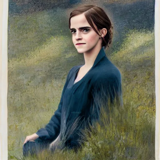 Image similar to a portrait of emma watson in a scenic environment by amiet cuno