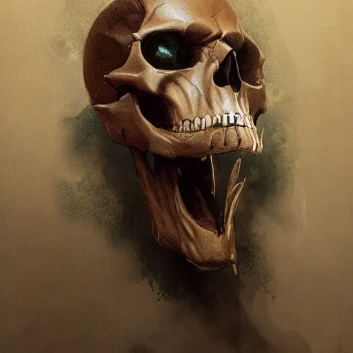 Image similar to portrait of character with a skull nose where his nose is supposed to be, by Greg rutkowski