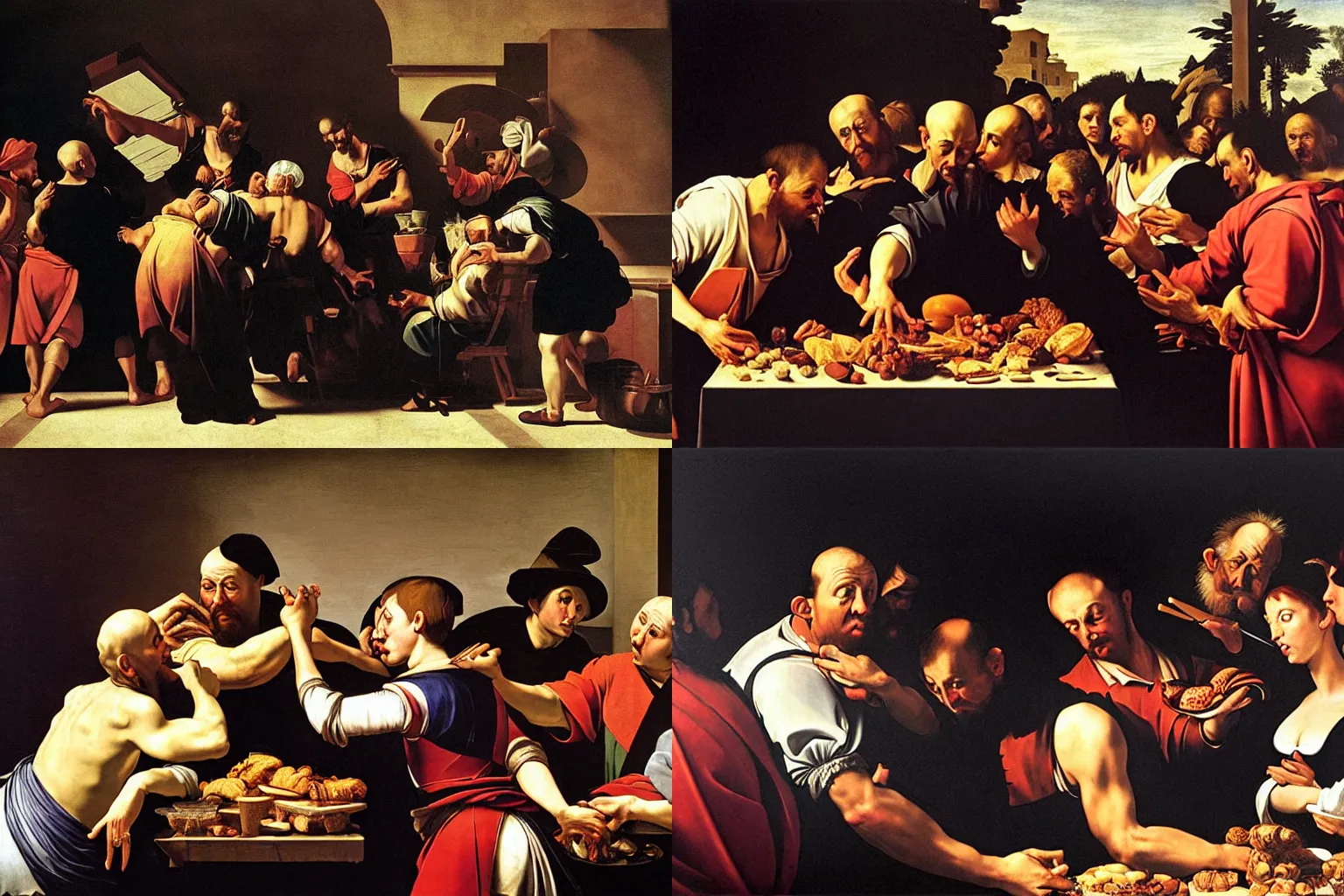 Prompt: picking up food from a drive thru, baroque painting by caravaggio