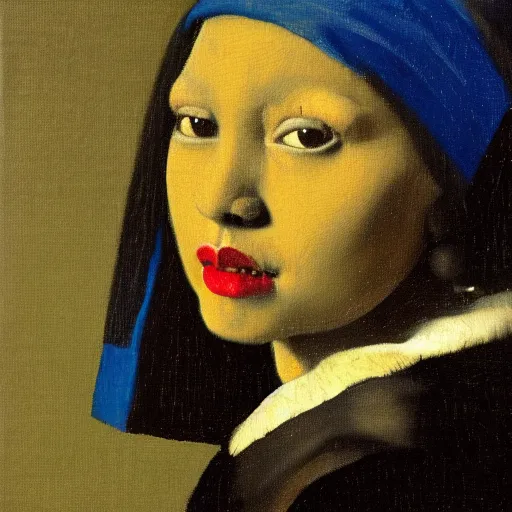 Prompt: portrait of a black lab, Vermeer style
