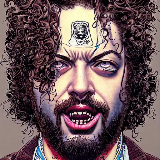 Image similar to portrait closeup of crazy post malone, symmetrical, by yoichi hatakenaka, masamune shirow, josan gonzales and dan mumford, ayami kojima, takato yamamoto, barclay shaw, karol bak, yukito kishiro