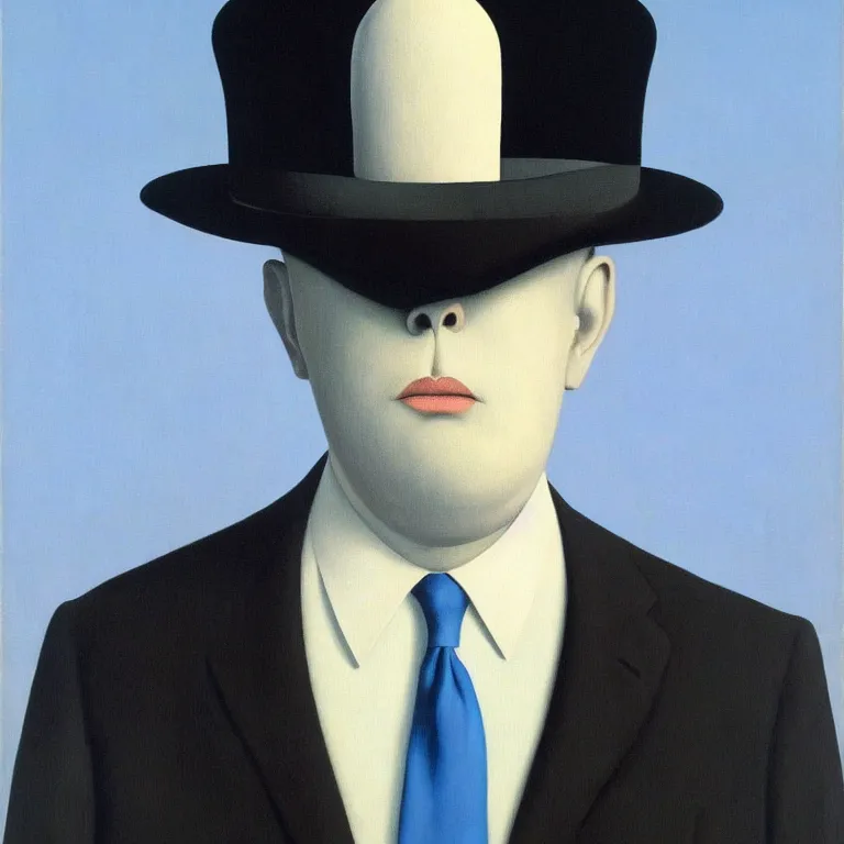 Image similar to portrait of a ghost in a suit, by rene magritte, detailed painting, hd, hq, high resolution, high detail, 4 k, 8 k