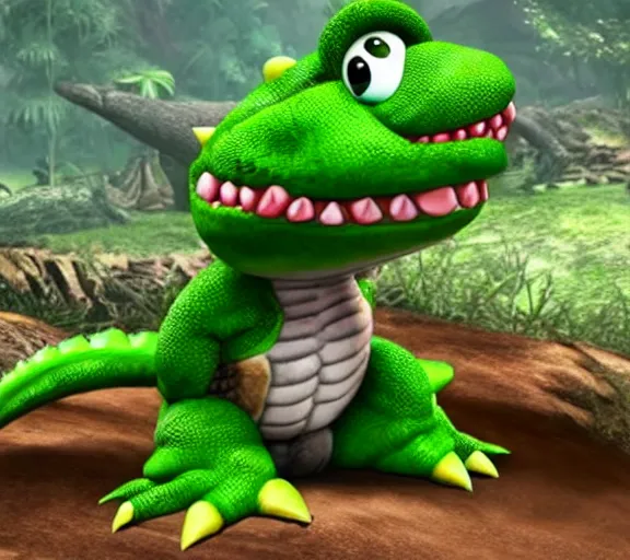 Image similar to yoshi in monster hunter, green dinosaur