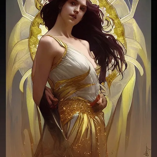 Prompt: a beautiful terrifying monster made out of crystal and gold. ethereal fantasy art by artgerm and greg rutkowski and alphonse mucha