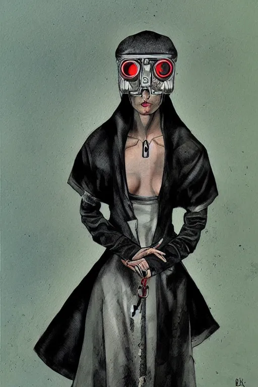 Image similar to portrait fashion model cyborg nun artwork by enki bilal