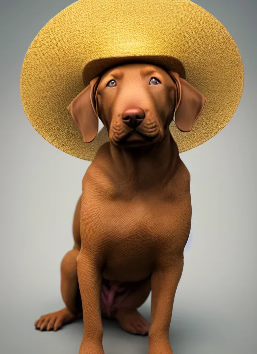 Image similar to chesapeake bay retriever puppy wearing sombrero, paul kidby, octane render, highly detailed, rim light, art, cinematic lighting, very coherent, hyper realism, high detail, 8 k