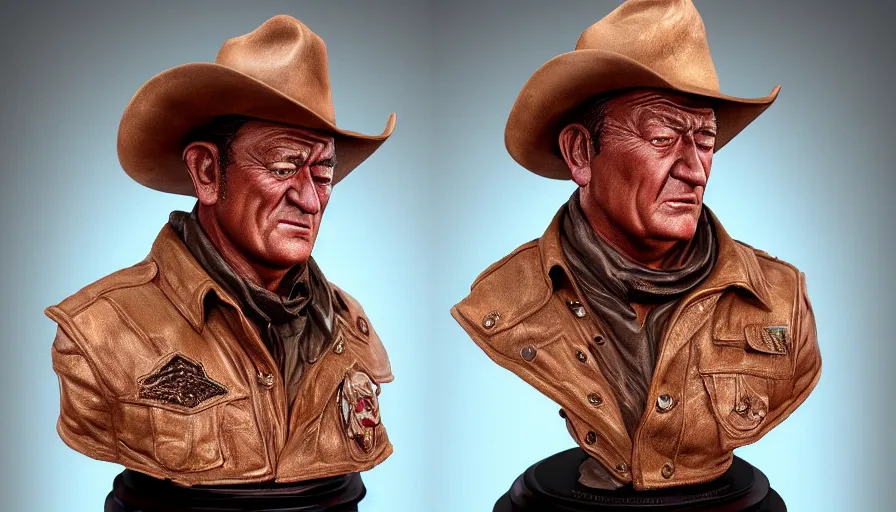 Image similar to Hand painted bust of John Wayne, hyperdetailed, artstation, cgsociety, 8k