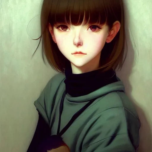 Image similar to a beautiful youth teenage depressed ocd psychotic loner girl, focus close on detesting eyes, soft skin, by ilya kuvshinov, monet, range murata, artgerm, katsuhiro otomo, norman rockwell, highly detailed intricately sharp focus, bedroom eyes trending on pinterest vogue italia 3 5 mm, 4 k uhd image