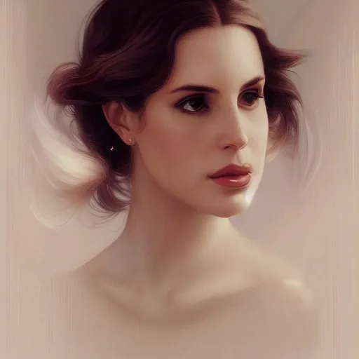 Image similar to portrait of lana del rey, intricate, elegant, highly detailed, digital painting, artstation, concept art, smooth, sharp focus, illustration, art by artgerm and greg rutkowski and alphonse mucha and william - adolphe bouguereau