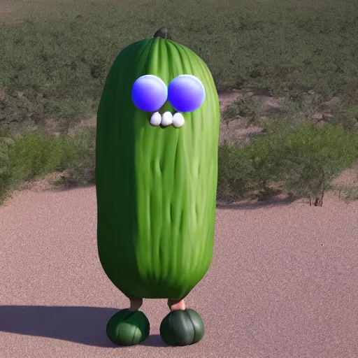 Prompt: cucumber humanoid golfing in the desert