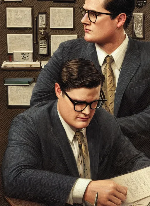 Image similar to portrait of Rich Sommer as Harry Crane in Mad Men (2007), intricate, highly detailed, centered, digital painting, artstation, concept art, smooth, sharp focus, illustration, artgerm, donato giancola, Joseph Christian Leyendecker, WLOP, Artgerm