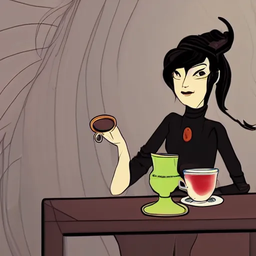 Image similar to glados drinking tea