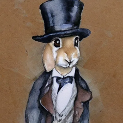 Image similar to a rabbit dressed as sherlock holmes, watercolour realism