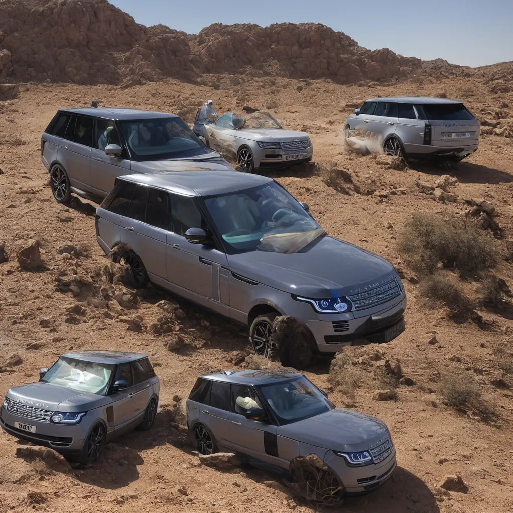 Image similar to osman hamdi bey,Range Rover Supercharged is ready for a long-distance journey in the desert