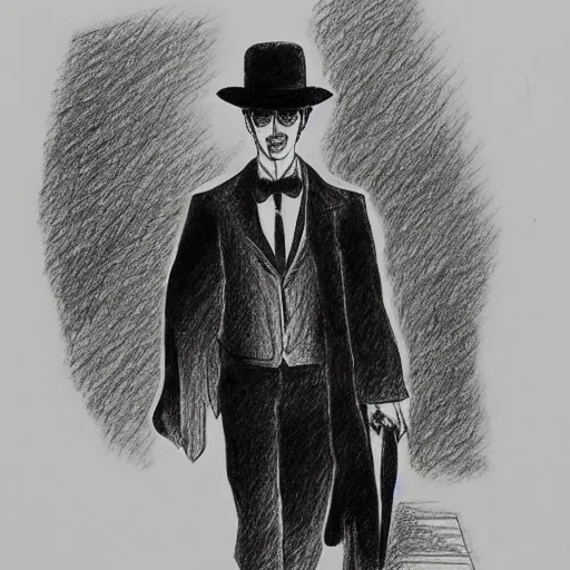 Image similar to Fernando Pessoa walking, pen drawing by Kentaro Miura