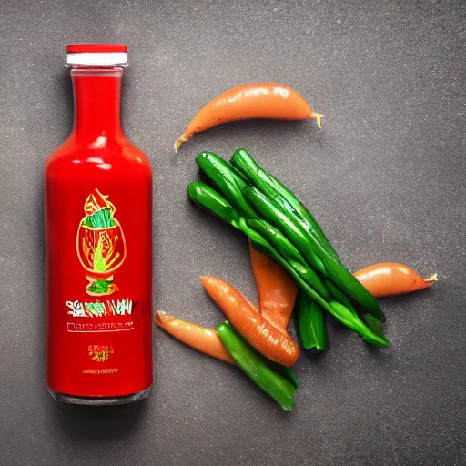 Prompt: a bottle of sriracha