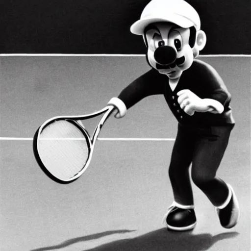 Image similar to jacques the ripper playing tennis with super mario