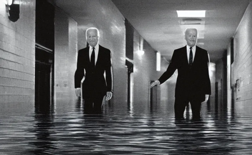Image similar to joe biden from cars in a flooded fractal hallway, romance novel cover, in 1 9 9 5, y 2 k cybercore, low - light photography, still from a ridley scott pixar movie