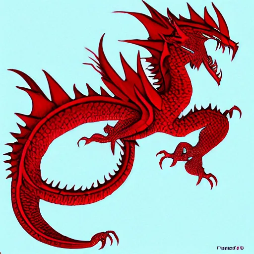 Prompt: a huge red dragon in the style of frank frazzetta