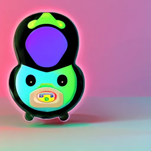 Image similar to portrait of a tamagotchi, japanese video game, 3 d render, risograph