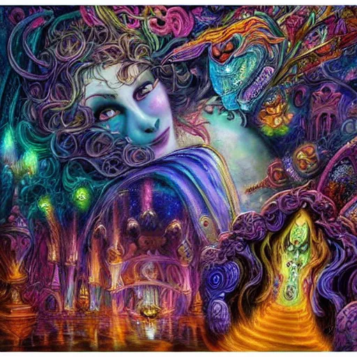 Prompt: Nightmare Monsters radiant Josephine Wall surrealism radiant retro glowing neon