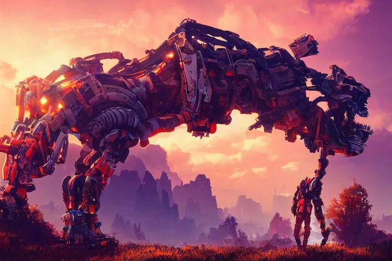 Image similar to tideripper machine mecanical creature robot of horizon forbidden west horizon zero dawn radiating a glowing aura global illumination ray tracing hdr fanart arstation by ian pesty and alena aenami artworks in 4 k