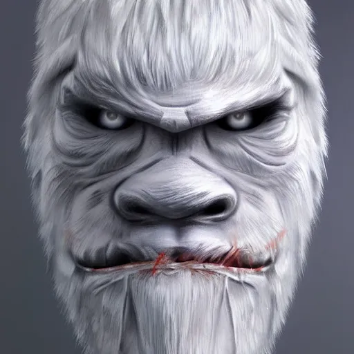 Image similar to bigfoot detailed snowy white hyperrealistic cyborg in the style of kyle lambert