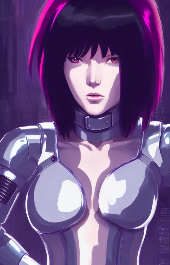 Prompt: a still fullbody portrait of motoko kusanagi ghost in the shell, finely detailed features, closeup at the faces, perfect art, at a cyberpunk city, gapmoe yandere grimdark, trending on pixiv fanbox, by ilya kuvshinov, rossdraws, artgerm