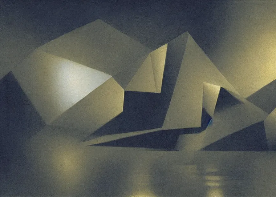 Prompt: a geometric drawing of platinum and gold painted by greg rutkowski and albert bierstadt, surrealism by dali