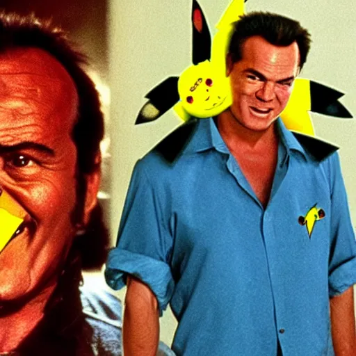 Image similar to Jack Nicholson plays Teminator Pikachu, scene from the film finale, epic, realistic