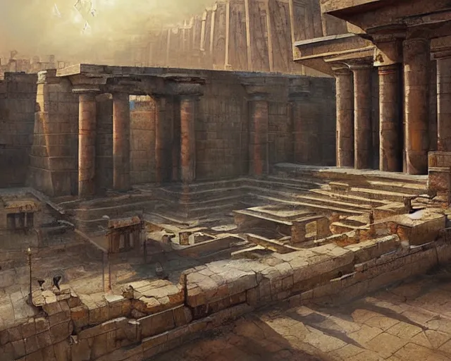 Prompt: a football stadium in the style of ancient egypt architecture, art by greg rutkowski and artgerma, stunning concept art, exterior design