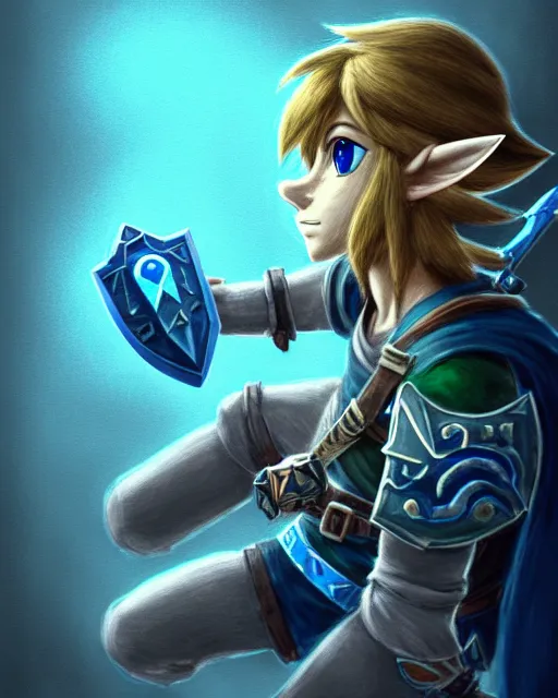 Image similar to link with his ocarina, flying notes, hyrule, soft grey and blue natural light, intricate, highly detailed dark art, digital painting, artstation, concept art, smooth, sharp focus,!