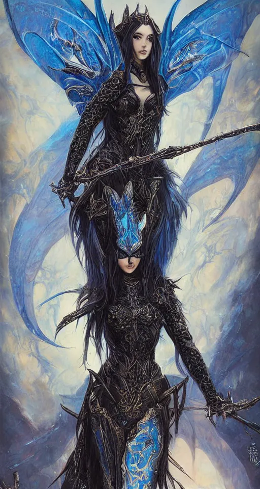 Image similar to Gothic elf princess in blue dragon armor by karol bak