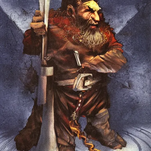 Prompt: dnd dwarf, by Dave McKean