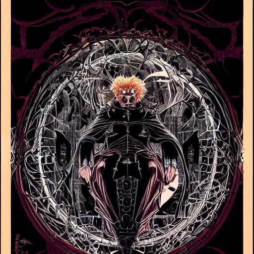 Prompt: portrait of dark wizard, symmetrical, by yoichi hatakenaka, masamune shirow, josan gonzales and dan mumford, ayami kojima, takato yamamoto, barclay shaw, karol bak, yukito kishiro