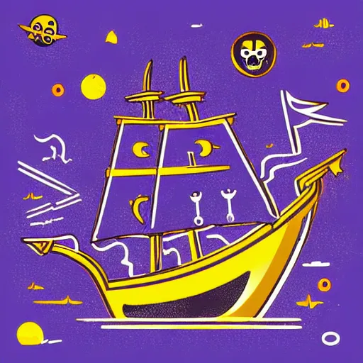 Prompt: pirate ship in space, style of hydro74, flat art, line