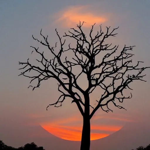 Prompt: sunset tree shadow in shape of angel