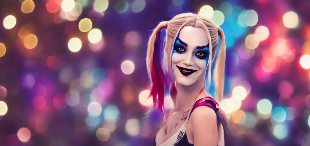 Prompt: a beautiful harley quinn photorealism bokeh