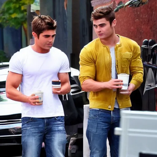 Prompt: Zac Efron drinking tea with sonic, hiperealistic