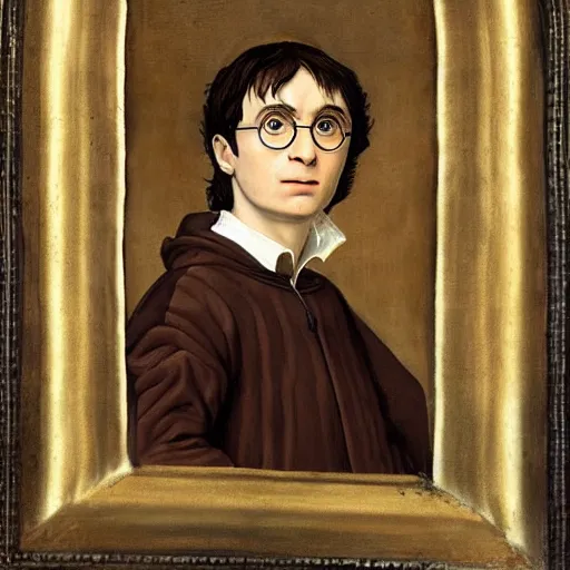 Image similar to a renaissance style portrait painting of Harry Potter