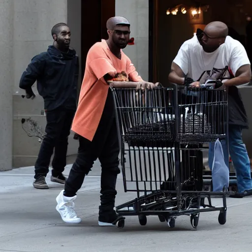 Image similar to kanye west driving a shopping cart